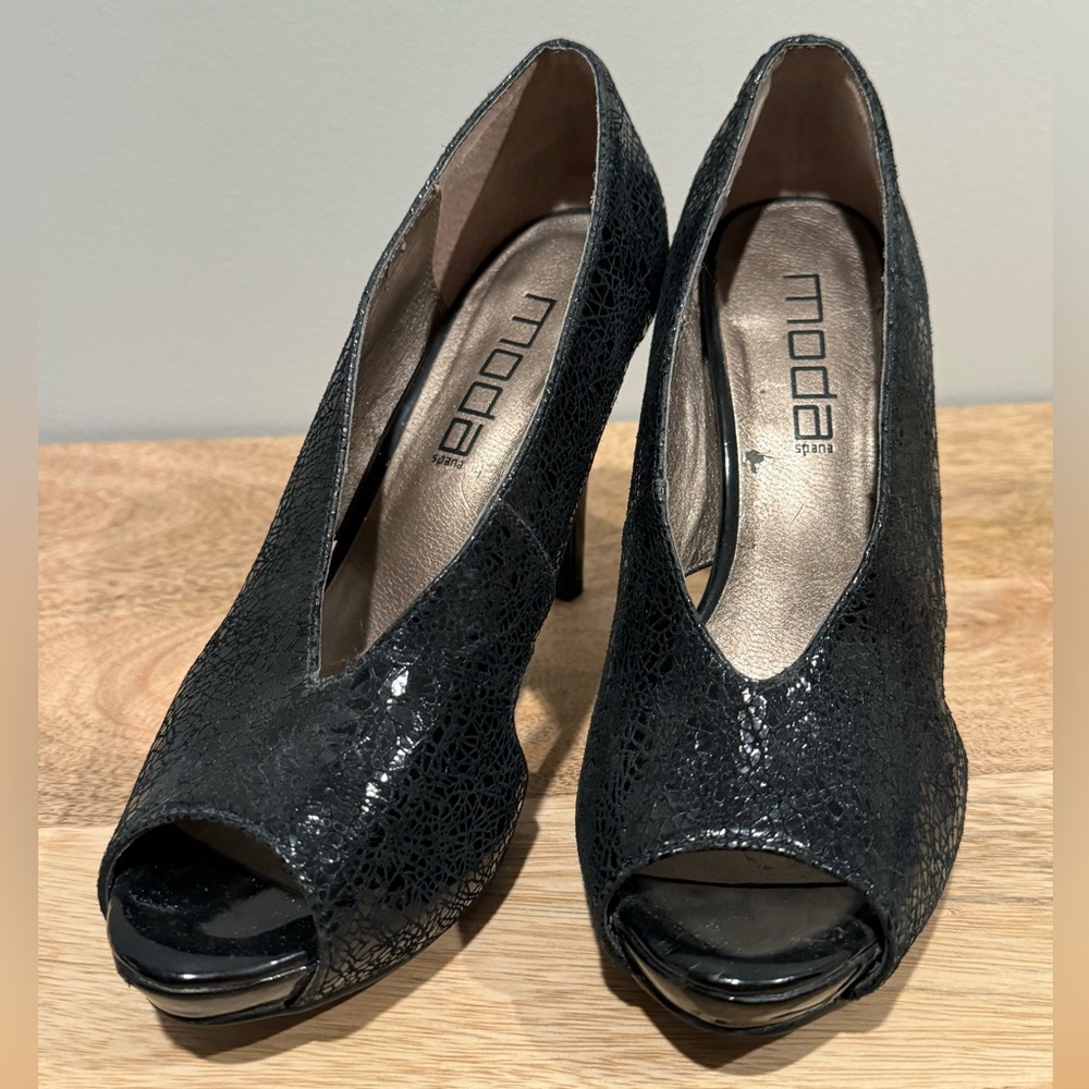 Moda Spana Black Peep-Toe Stiletto Heels